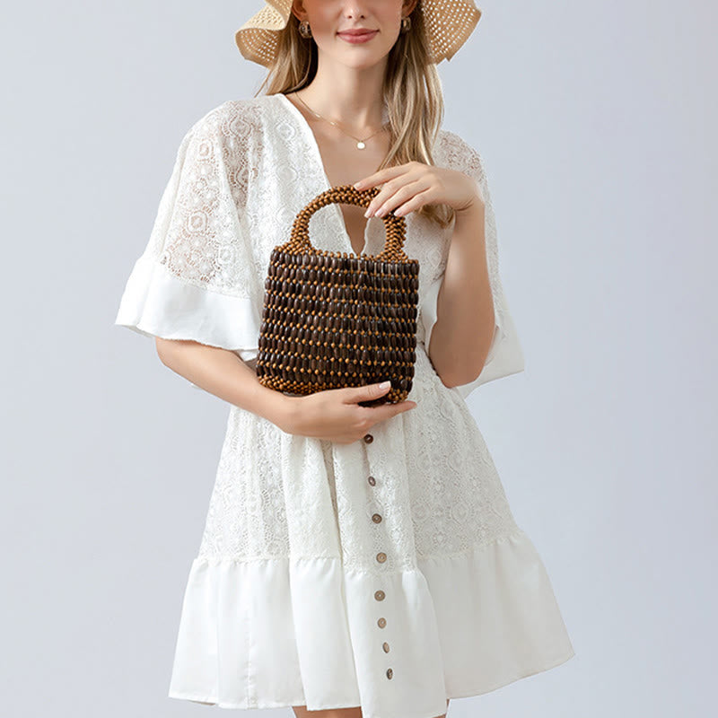 Handgewebte Handtasche aus Holzperlen - Boho Spirituelle Tasche