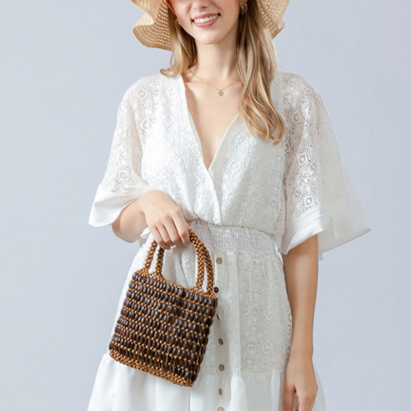 Handgewebte Handtasche aus Holzperlen - Boho Spirituelle Tasche