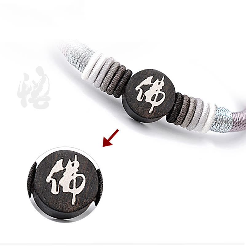 Handgefertigtes Buddha-Armband aus Ebenholz mit roter Schnur | Schutz