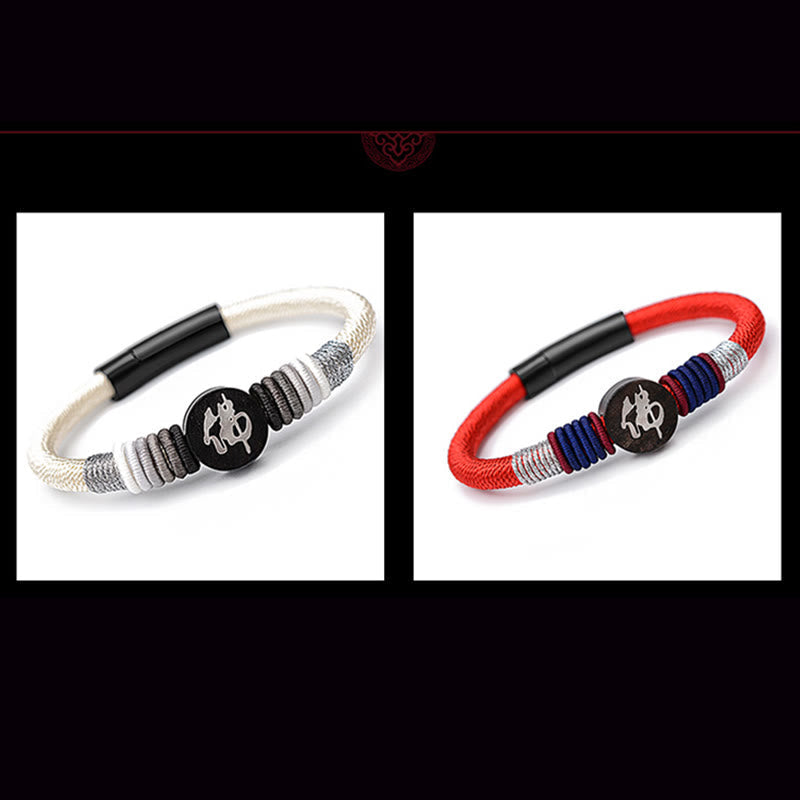 Handgefertigtes Buddha-Armband aus Ebenholz mit roter Schnur | Schutz