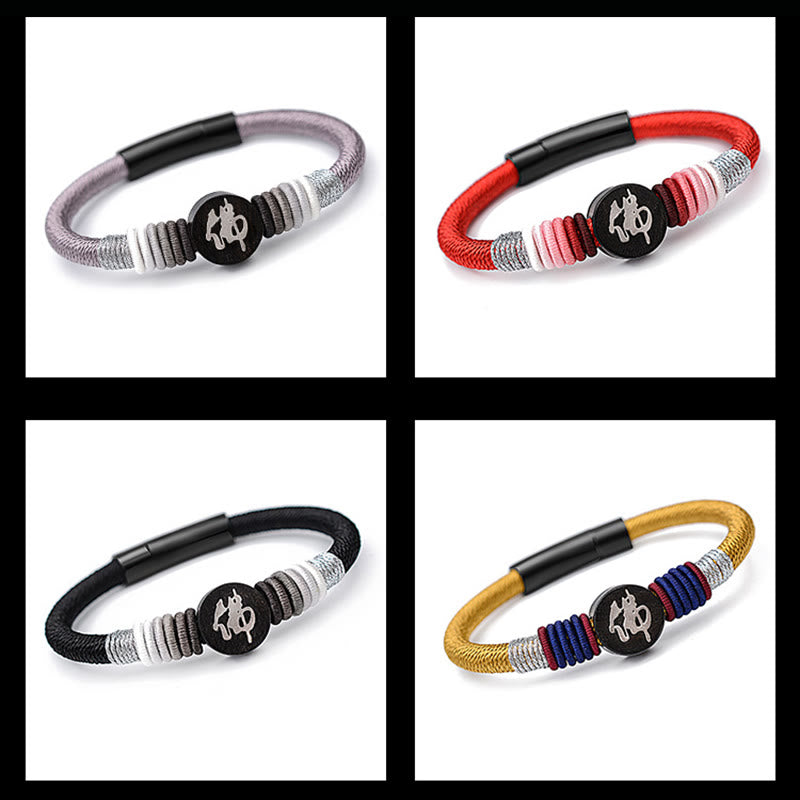 Handgefertigtes Buddha-Armband aus Ebenholz mit roter Schnur | Schutz