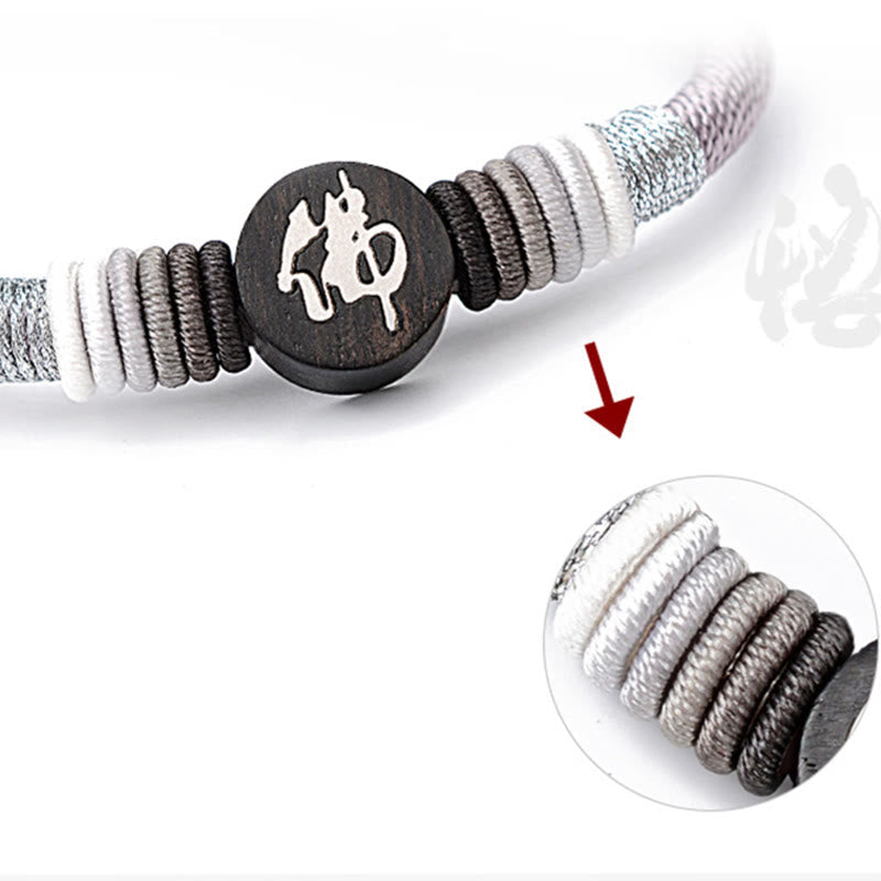 Handgefertigtes Buddha-Armband aus Ebenholz mit roter Schnur | Schutz