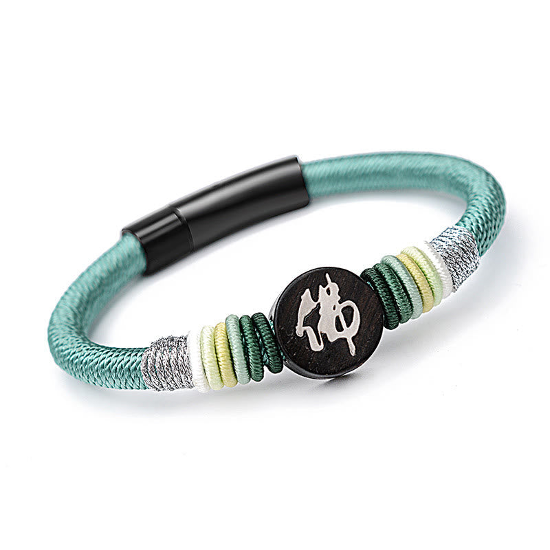 Handgefertigtes Buddha-Armband aus Ebenholz mit roter Schnur | Schutz