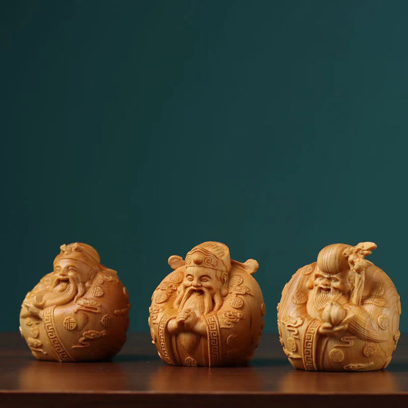 Handgefertigte Feng Shui Mini Drei Sterne Holz Wohlstandsdekoration