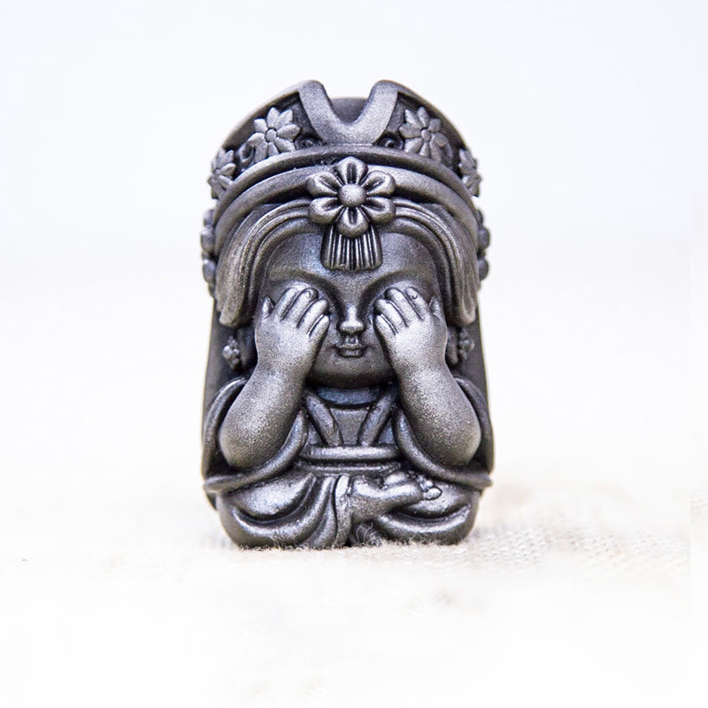 Handgefertigte 7 cm große Zakiram-Statue aus Rosteisenpulverharz