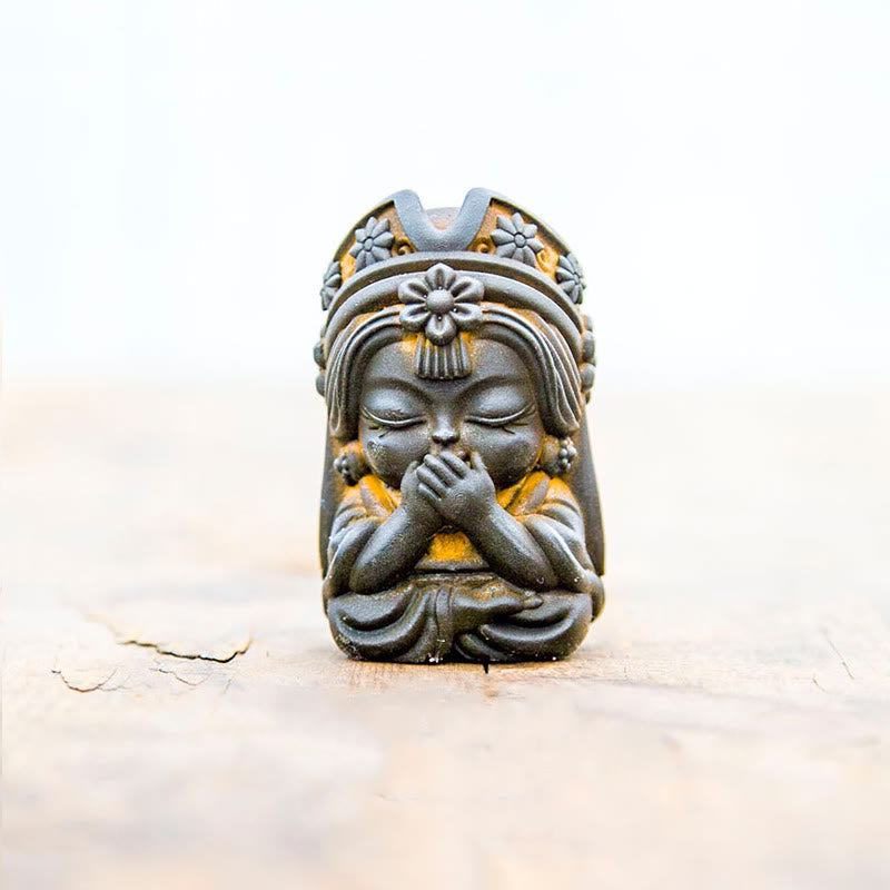 Handgefertigte 7 cm große Zakiram-Statue aus Rosteisenpulverharz