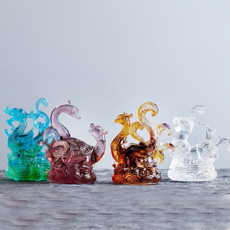 Handgefertigte azurblaue Drache-Liuli-Feng-Shui-Statue, 11 cm