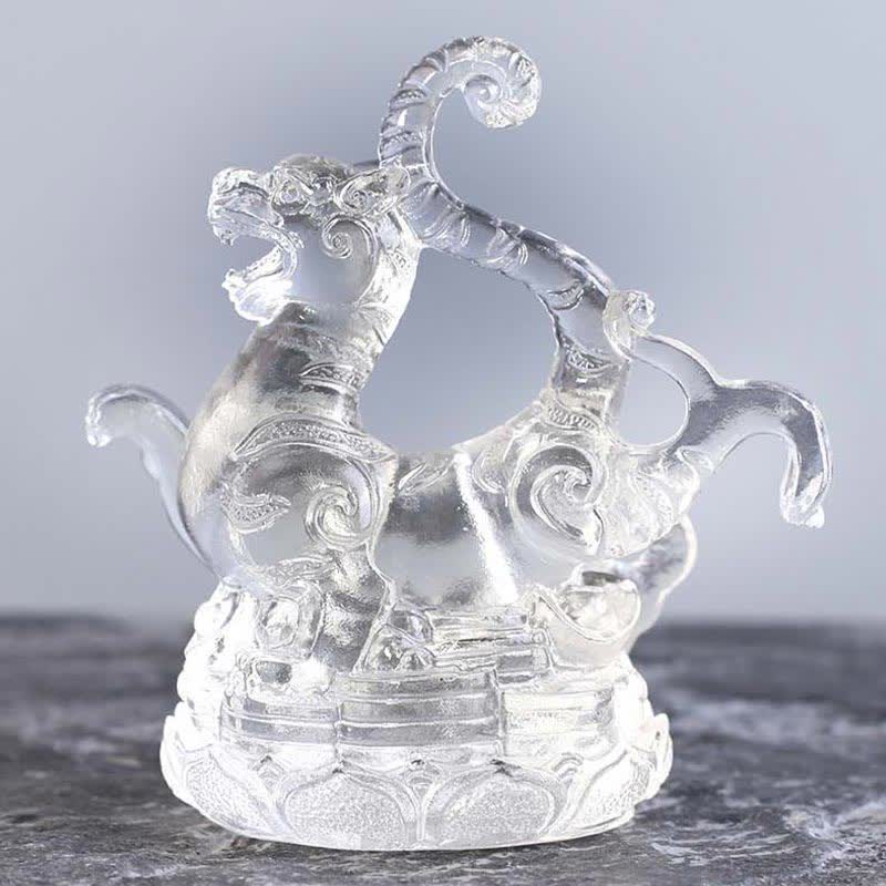 Handgefertigte azurblaue Drache-Liuli-Feng-Shui-Statue, 11 cm