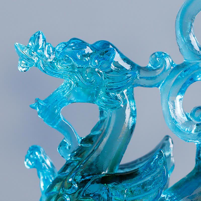 Handgefertigte azurblaue Drache-Liuli-Feng-Shui-Statue, 11 cm