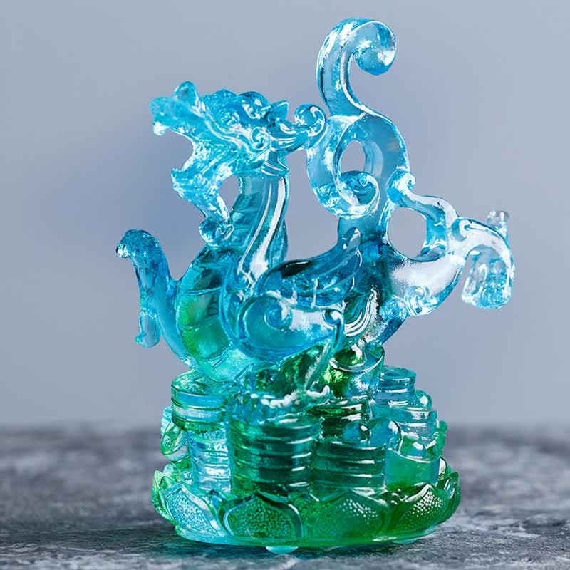 Handgefertigte azurblaue Drache-Liuli-Feng-Shui-Statue, 11 cm