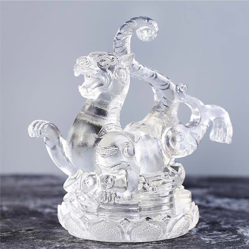 Handgefertigte azurblaue Drache-Liuli-Feng-Shui-Statue, 11 cm