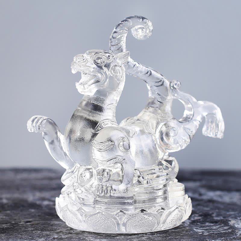 Handgefertigte azurblaue Drache-Liuli-Feng-Shui-Statue, 11 cm