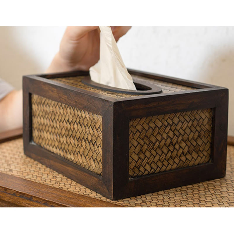 Handgefertigte Taschentuchbox aus Bambusholz für Zen-Dekor