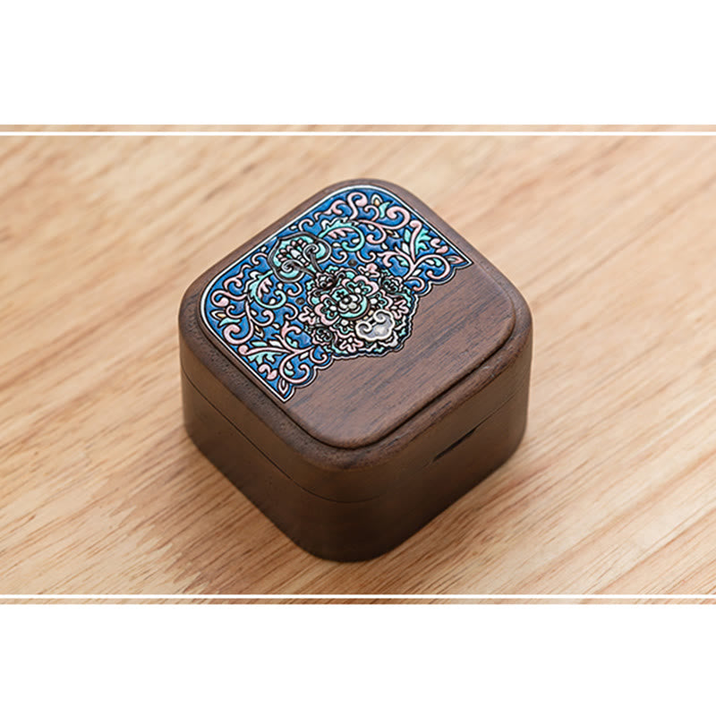 Handgemachte Ring-Schmuck-Aufbewahrungsbox aus schwarzem Walnussholz