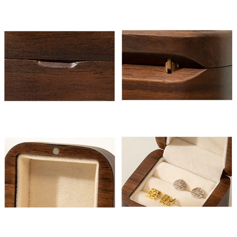 Handgemachte Ring-Schmuck-Aufbewahrungsbox aus schwarzem Walnussholz