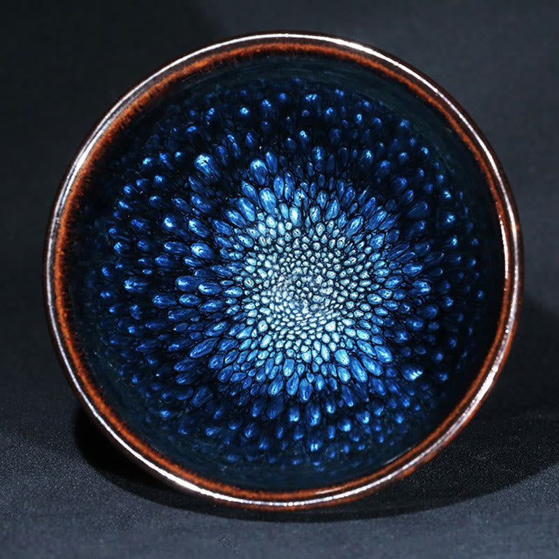 Handgefertigte Jianzhan-Keramik-Teetasse mit blauem Francolinus-Spot, 110 ml