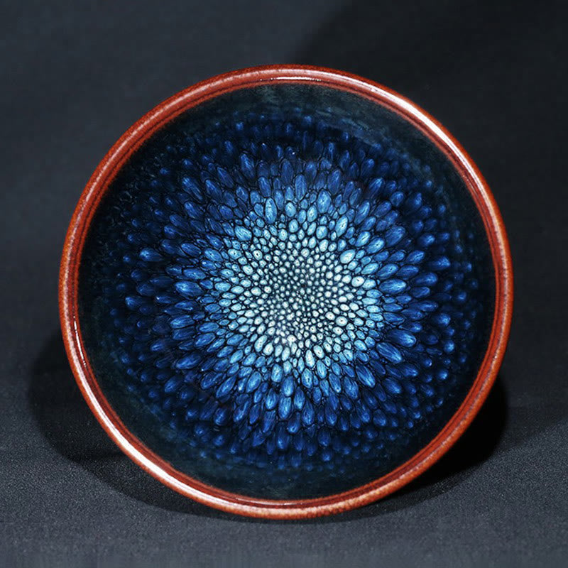 Handgefertigte Jianzhan-Keramik-Teetasse mit blauem Francolinus-Spot, 110 ml