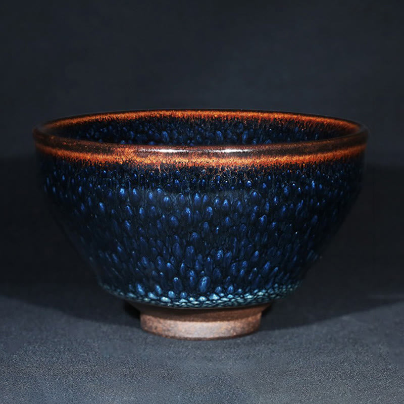 Handgefertigte Jianzhan-Keramik-Teetasse mit blauem Francolinus-Spot, 110 ml