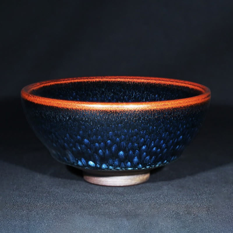 Handgefertigte Jianzhan-Keramik-Teetasse mit blauem Francolinus-Spot, 110 ml