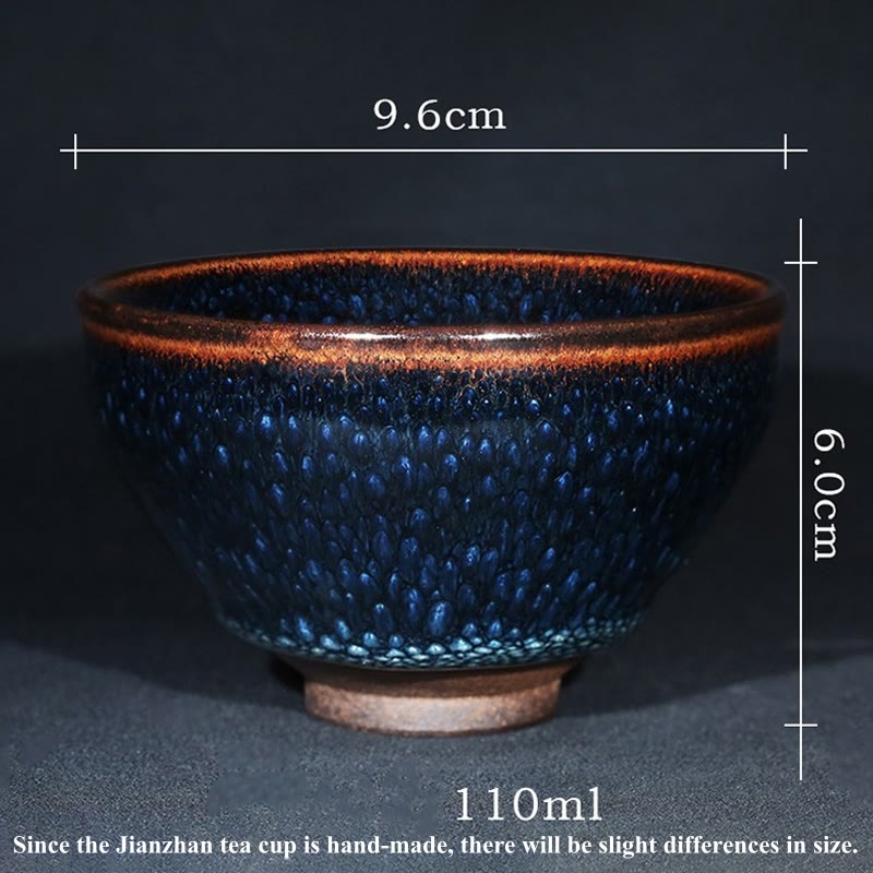 Handgefertigte Jianzhan-Keramik-Teetasse mit blauem Francolinus-Spot, 110 ml
