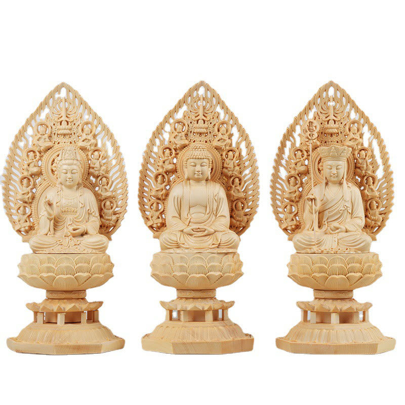 Handgefertigte Buddha-Statue aus Buchsbaumholz für die Erdungsdekoration zu Hause
