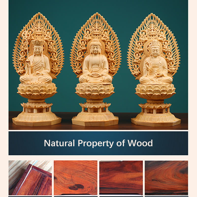 Handgefertigte Buddha-Statue aus Buchsbaumholz für die Erdungsdekoration zu Hause