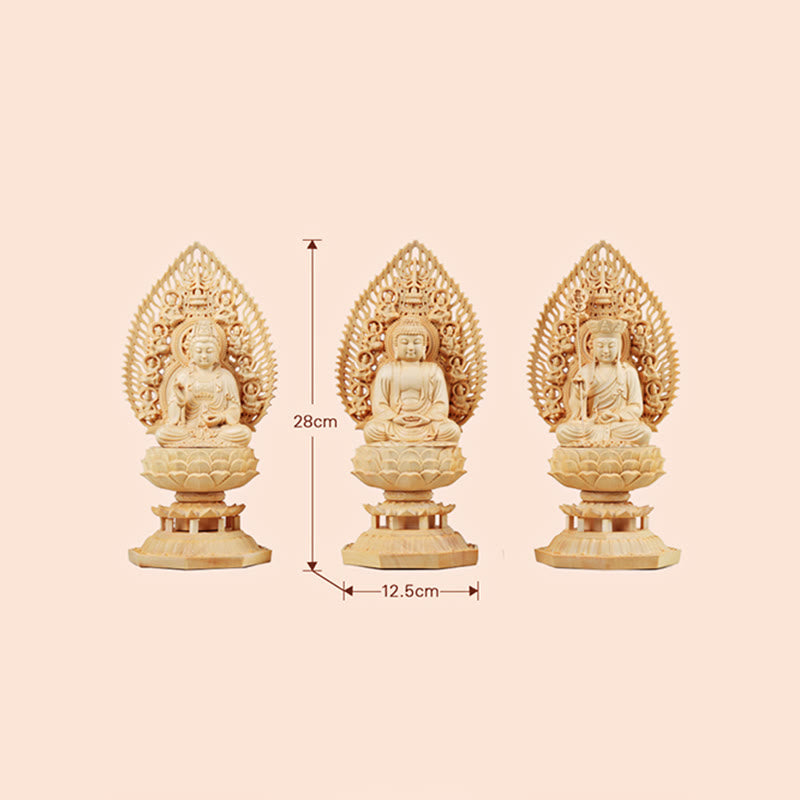 Handgefertigte Buddha-Statue aus Buchsbaumholz für die Erdungsdekoration zu Hause