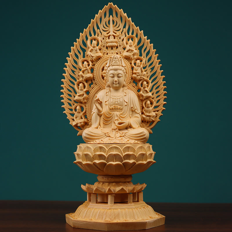 Handgefertigte Buddha-Statue aus Buchsbaumholz für die Erdungsdekoration zu Hause