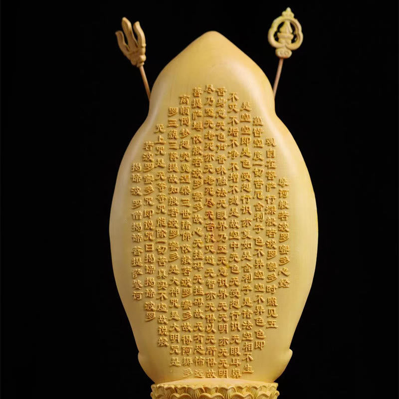 Handgefertigte Buchsbaum-Kwan-Yin-Statue, 20 cm, Avalokitesvara-Skulptur