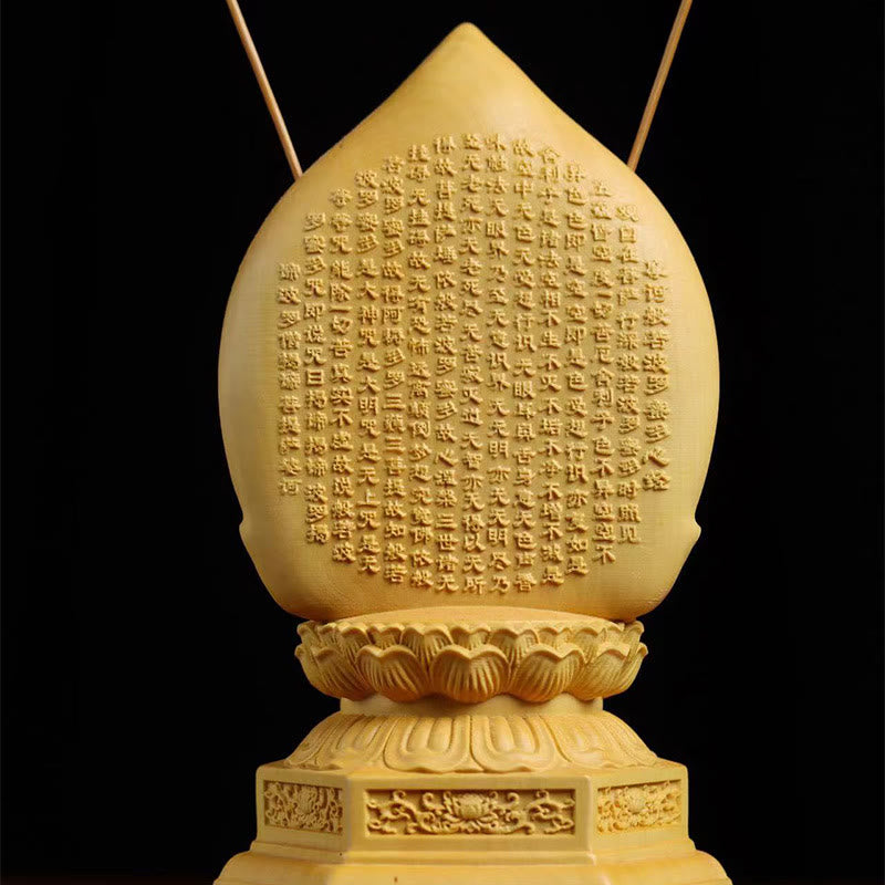 Handgefertigte Buchsbaum-Kwan-Yin-Statue, 20 cm, Avalokitesvara-Skulptur