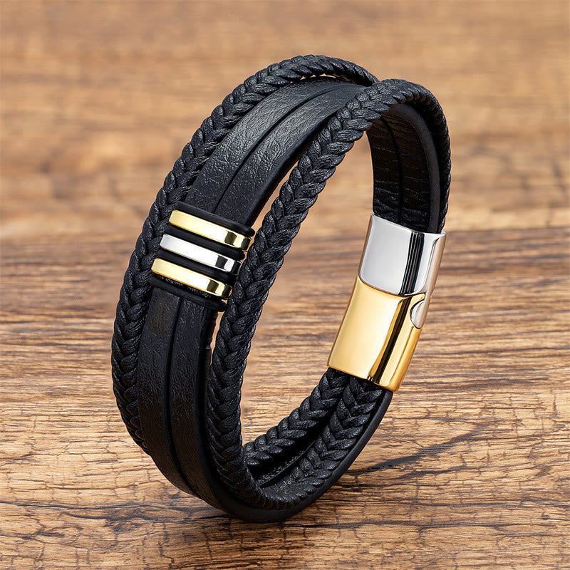 Handgefertigtes spirituelles Armband aus geflochtenem Leder mit Schnalle aus Titanstahl