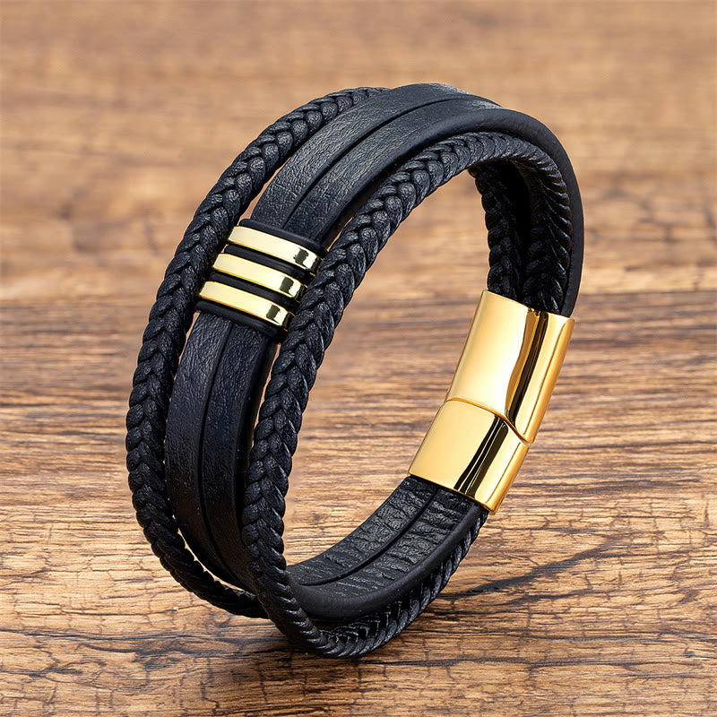 Handgefertigtes spirituelles Armband aus geflochtenem Leder mit Schnalle aus Titanstahl