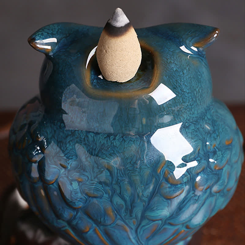 Handgefertigter Rückfluss-Räucherbrenner aus Keramik mit Eulenmotiv, 9,2 cm
