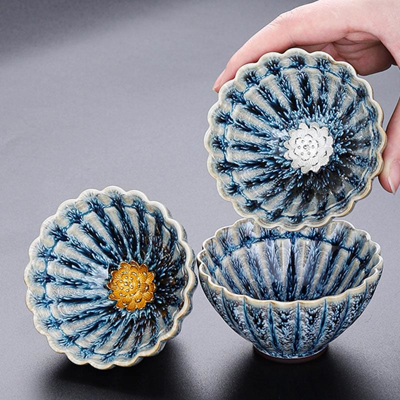 Handgefertigte chinesische Lotus-Teetasse aus Keramik von Jian Zhan, 80 ml