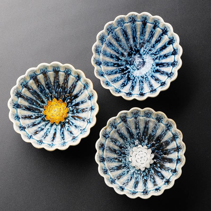 Handgefertigte chinesische Lotus-Teetasse aus Keramik von Jian Zhan, 80 ml