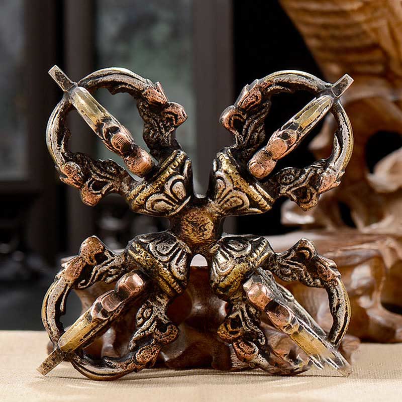 Handgefertigter Doppel-Dorje-Vajra aus Kupfer und Eisen zur Meditation