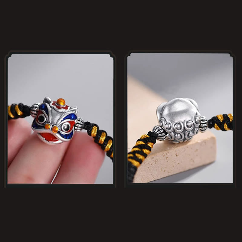 Handgemachtes tanzendes Löwenarmband mit roter Schnur zum Schutz