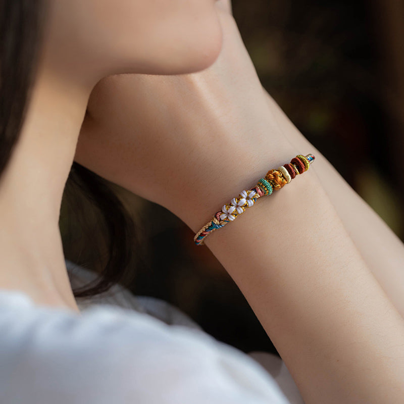 Handgemachtes Dunhuang Pfirsichblütenmuster Rotes Schnurarmband
