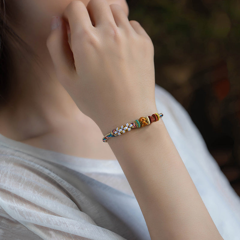 Handgemachtes Dunhuang Pfirsichblütenmuster Rotes Schnurarmband