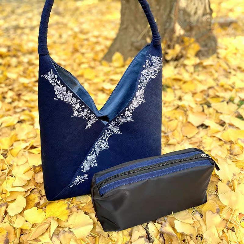 Handgefertigtes besticktes Canvas-Tragetaschen-Set mit spirituellem Muster