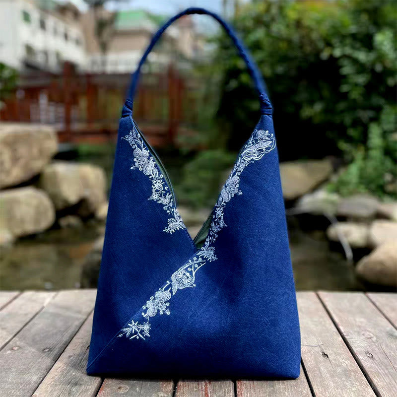 Handgefertigtes besticktes Canvas-Tragetaschen-Set mit spirituellem Muster