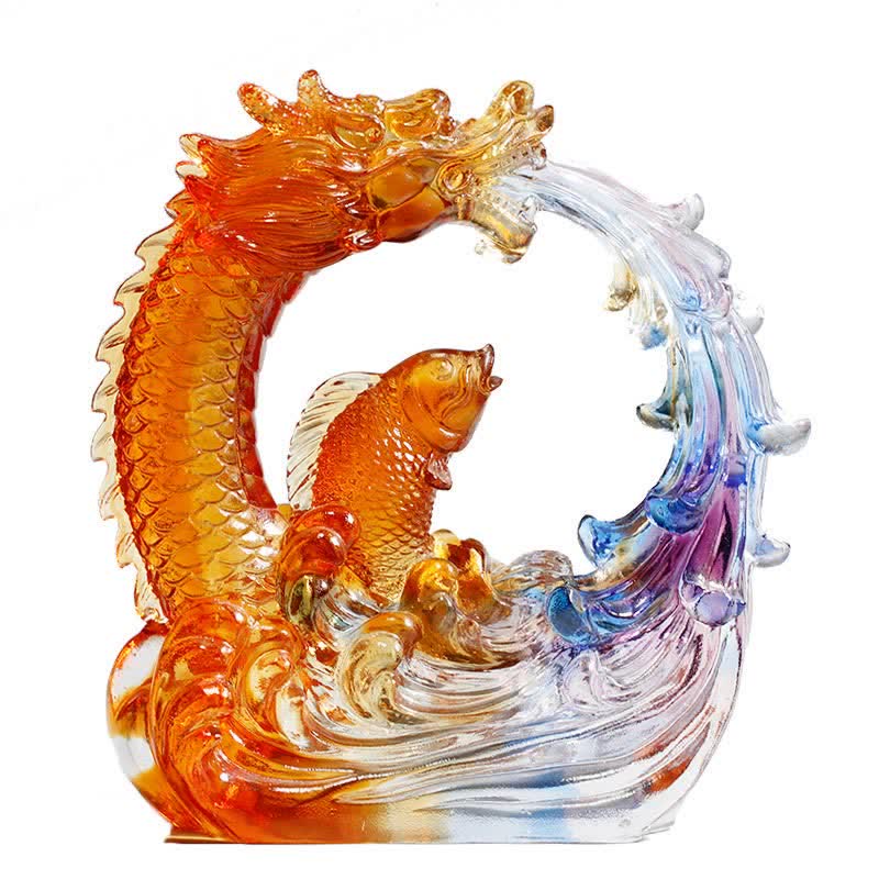 Handgemachte Feng Shui Liuli Drachen Koi Fisch Kristall Kunst