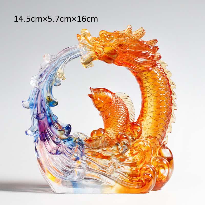 Handgemachte Feng Shui Liuli Drachen Koi Fisch Kristall Kunst