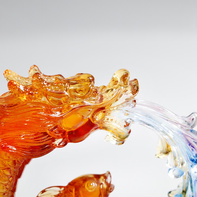 Handgemachte Feng Shui Liuli Drachen Koi Fisch Kristall Kunst