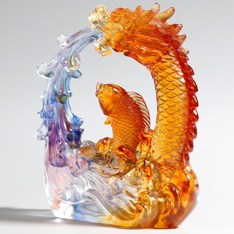 Handgemachte Feng Shui Liuli Drachen Koi Fisch Kristall Kunst