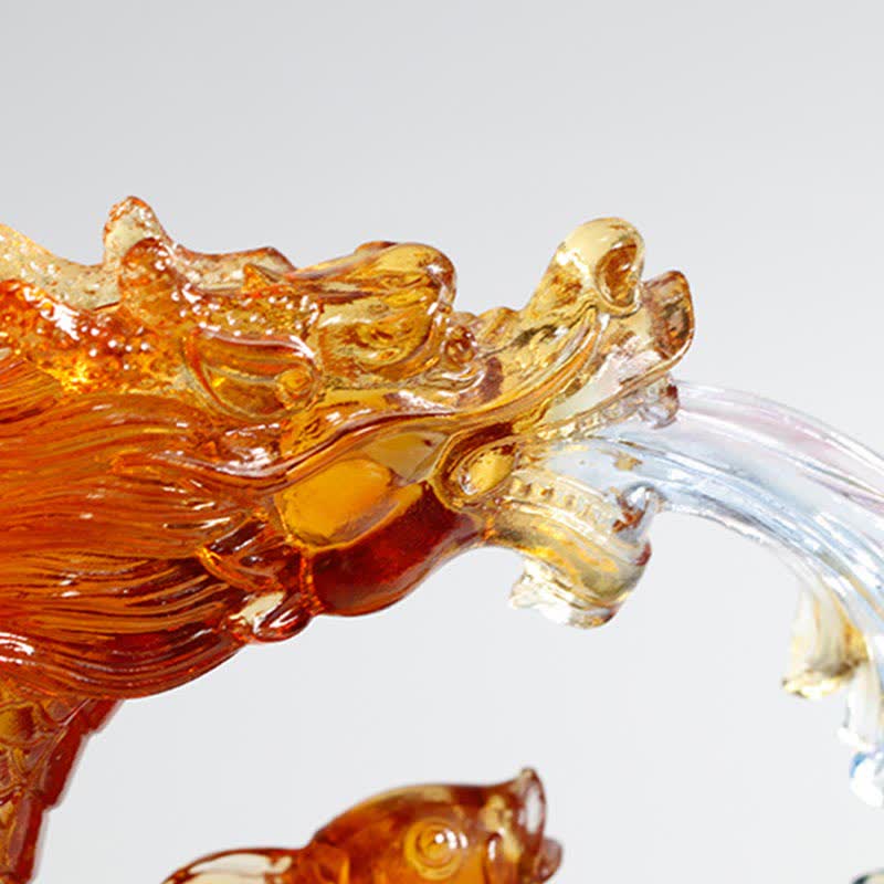 Handgemachte Feng Shui Liuli Drachen Koi Fisch Kristall Kunst