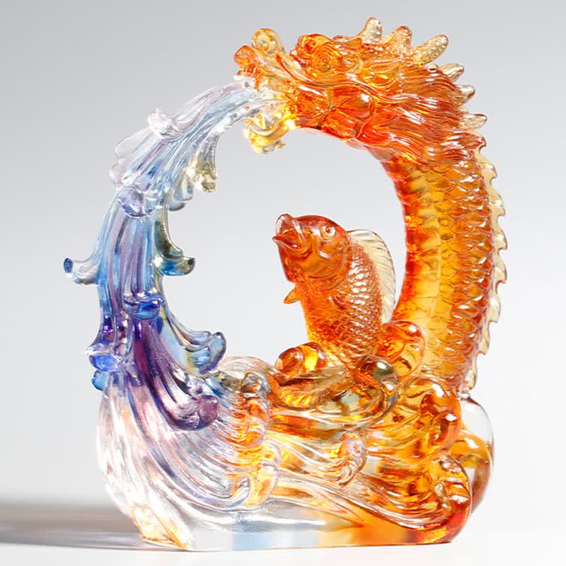Handgemachte Feng Shui Liuli Drachen Koi Fisch Kristall Kunst