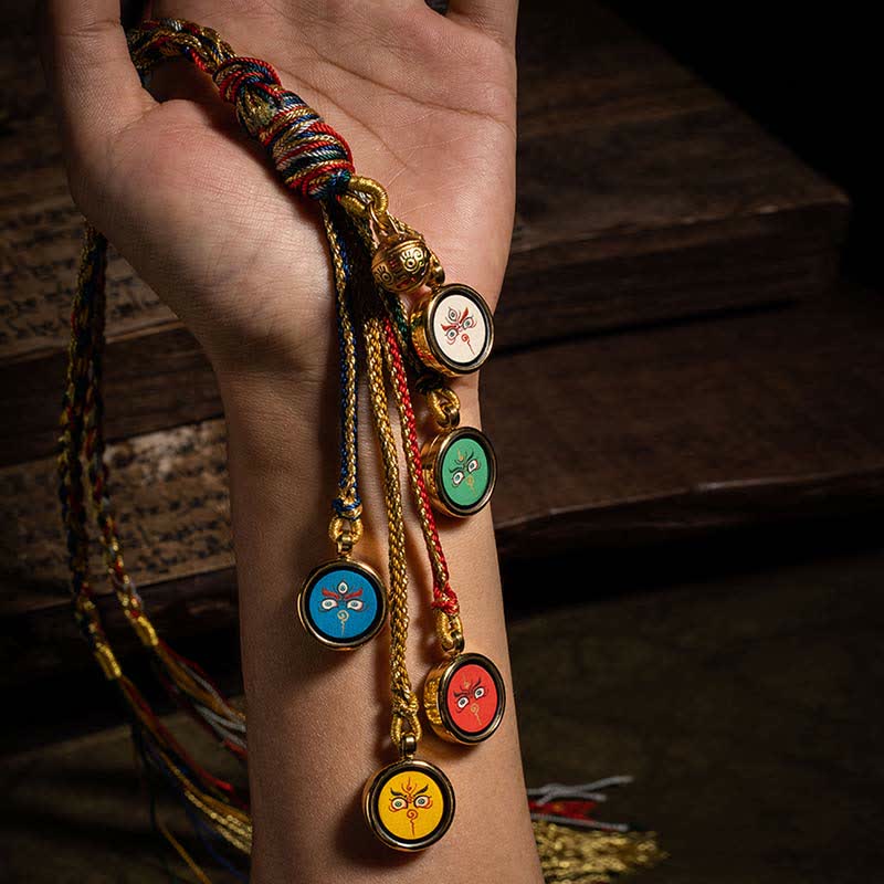 Handgemachter Thangka-Wandbehang mit den fünf Göttern des Reichtums