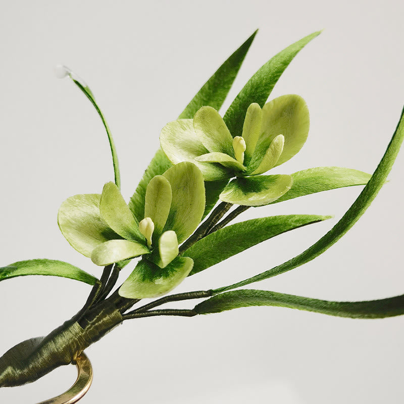 Handgemachte grüne Blumen Blätter Brosche Haarnadel Seide Handwerk