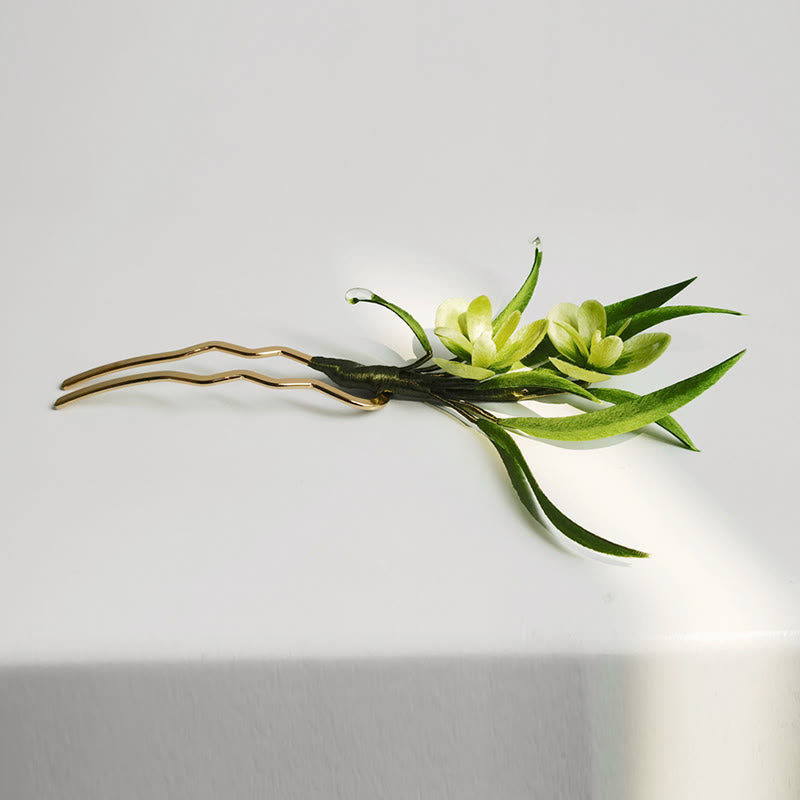 Handgemachte grüne Blumen Blätter Brosche Haarnadel Seide Handwerk